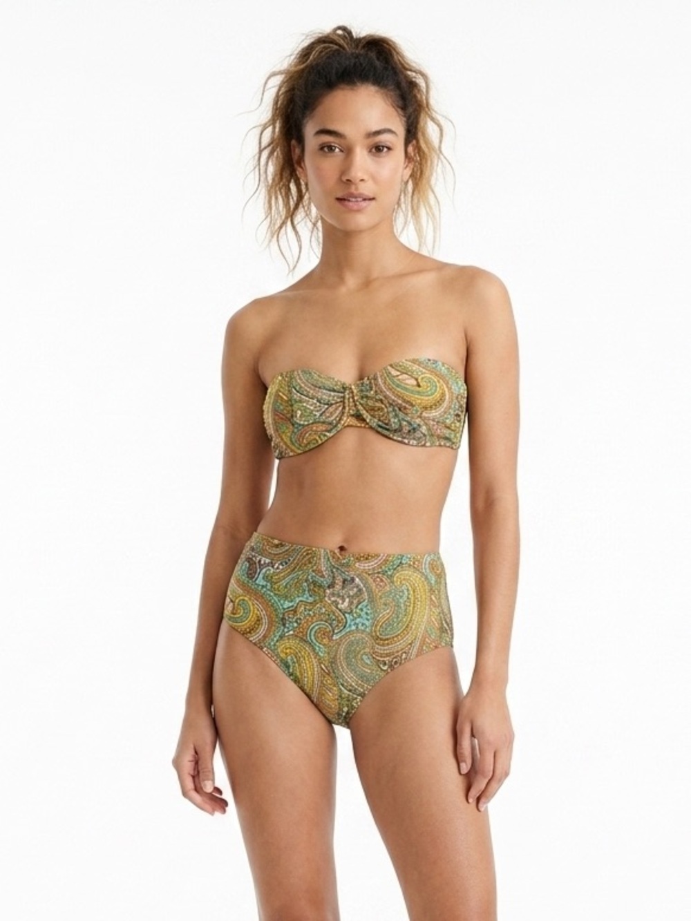 J. Crew Paisley Bikini Top - Green and Brown